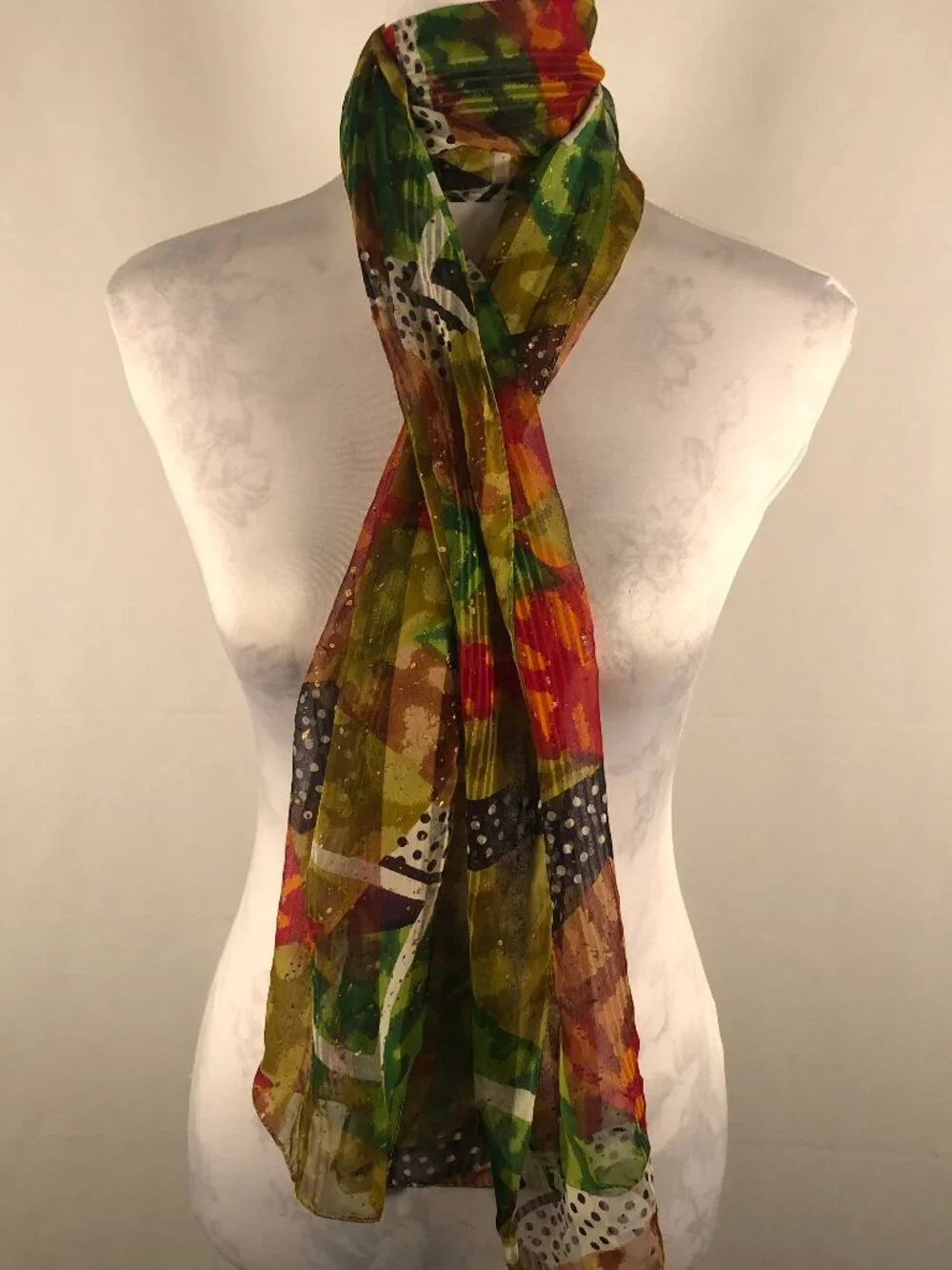 Vintage Wearable Art Sheer Chiffon Scarf